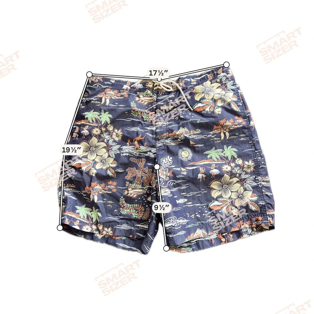 Vintage Polo Sport‎ Ralph Lauren Hawaiian Print Swim Trunks Navy Blue Mens XL